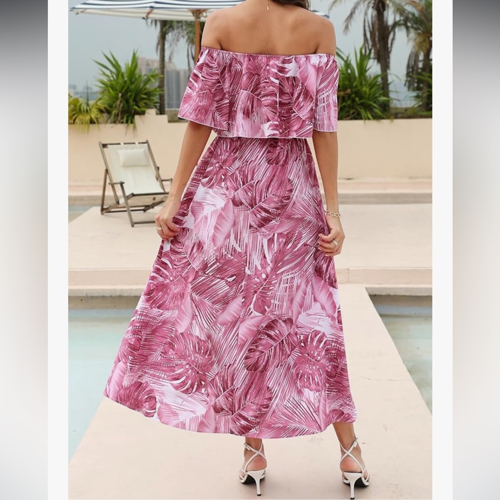Soft Pink Off-Shoulder Maxi Dress with Slit size XL - Picture 9 of 12